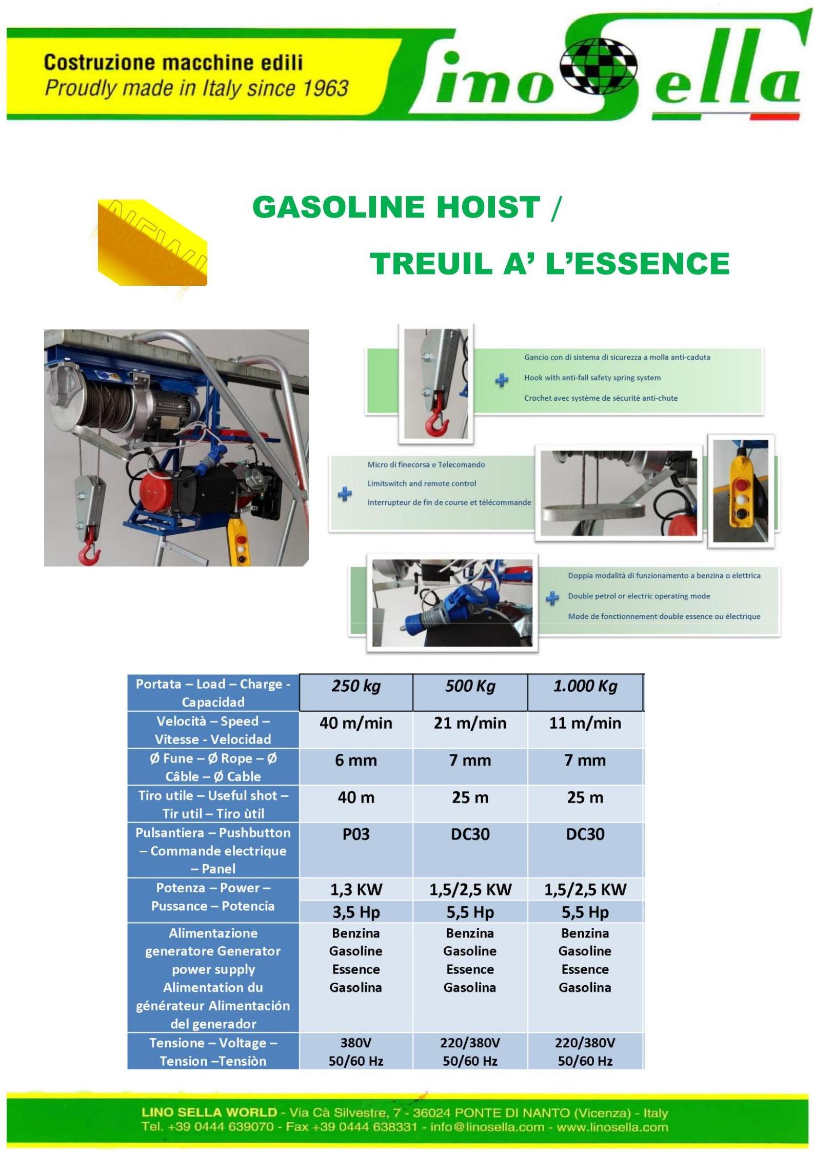 1 ton electric hoist with diesel generator Italian quality construction lift hoist crane italy electric lifting hoists diesel