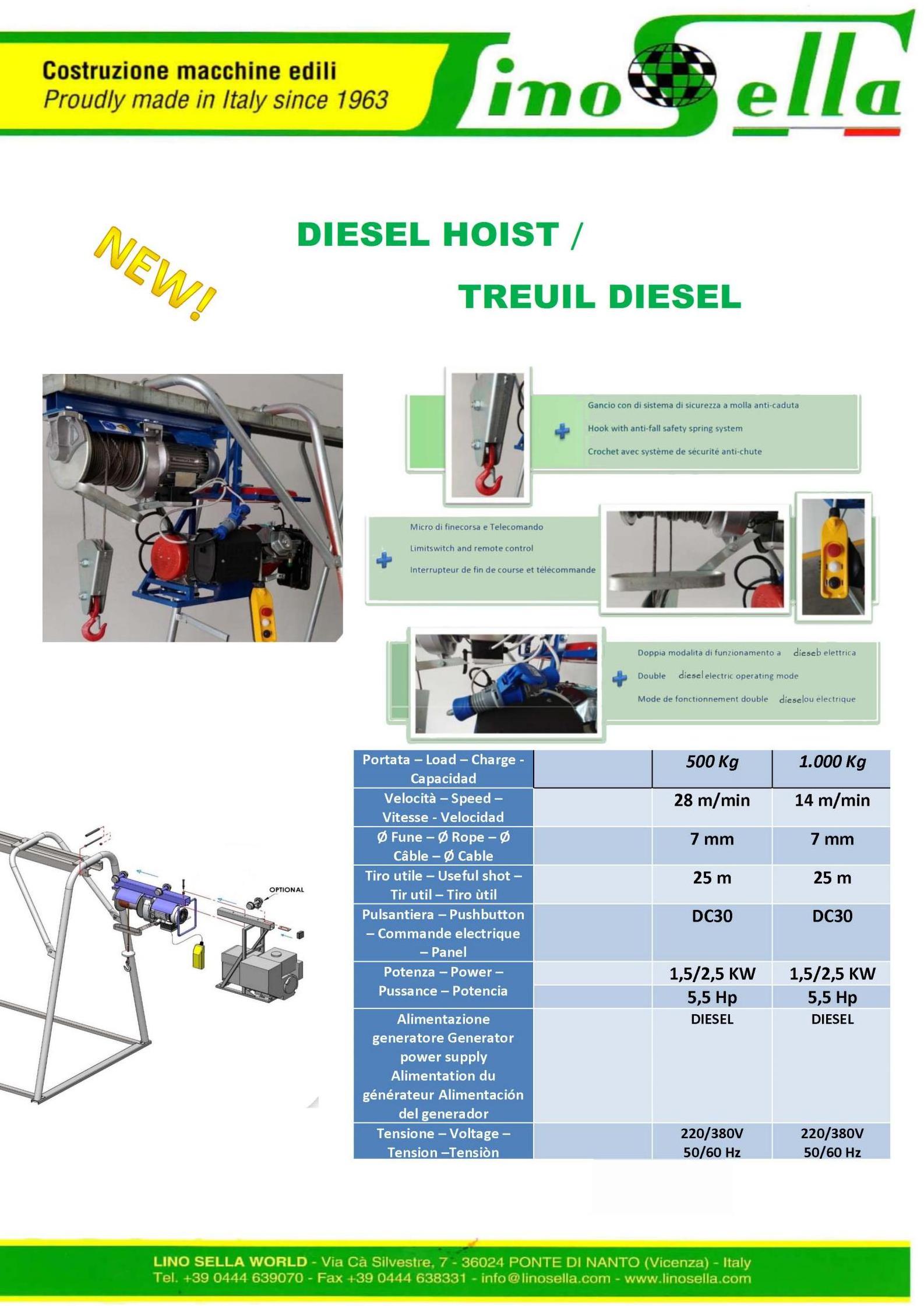 1 ton electric hoist with diesel generator Italian quality construction lift hoist crane italy electric lifting hoists diesel