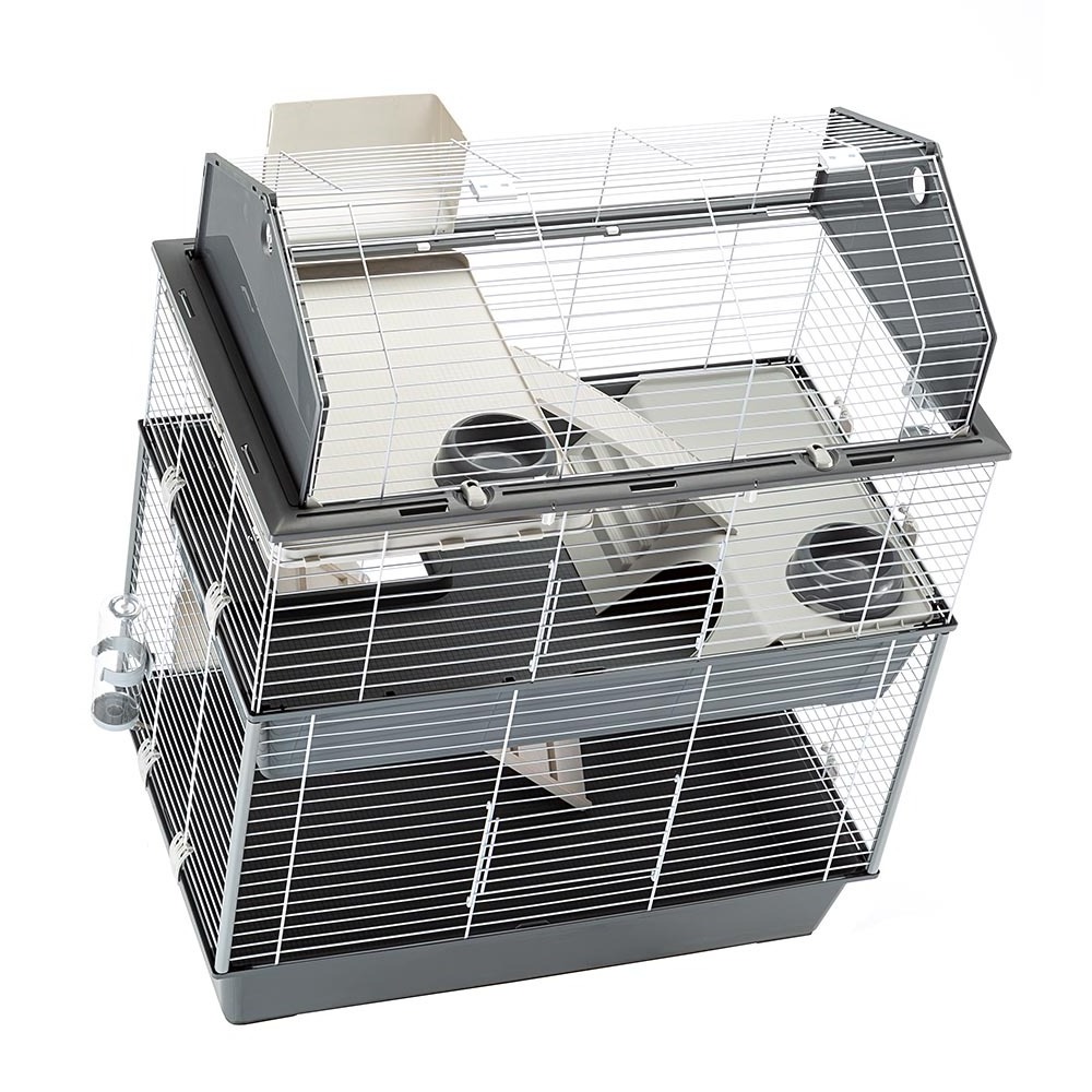 Ferplast BARN 100 DOUBLE Cage for Rabbits and Small Animals with 3 Floors, Opening Roof, Accessories and Stickers Included