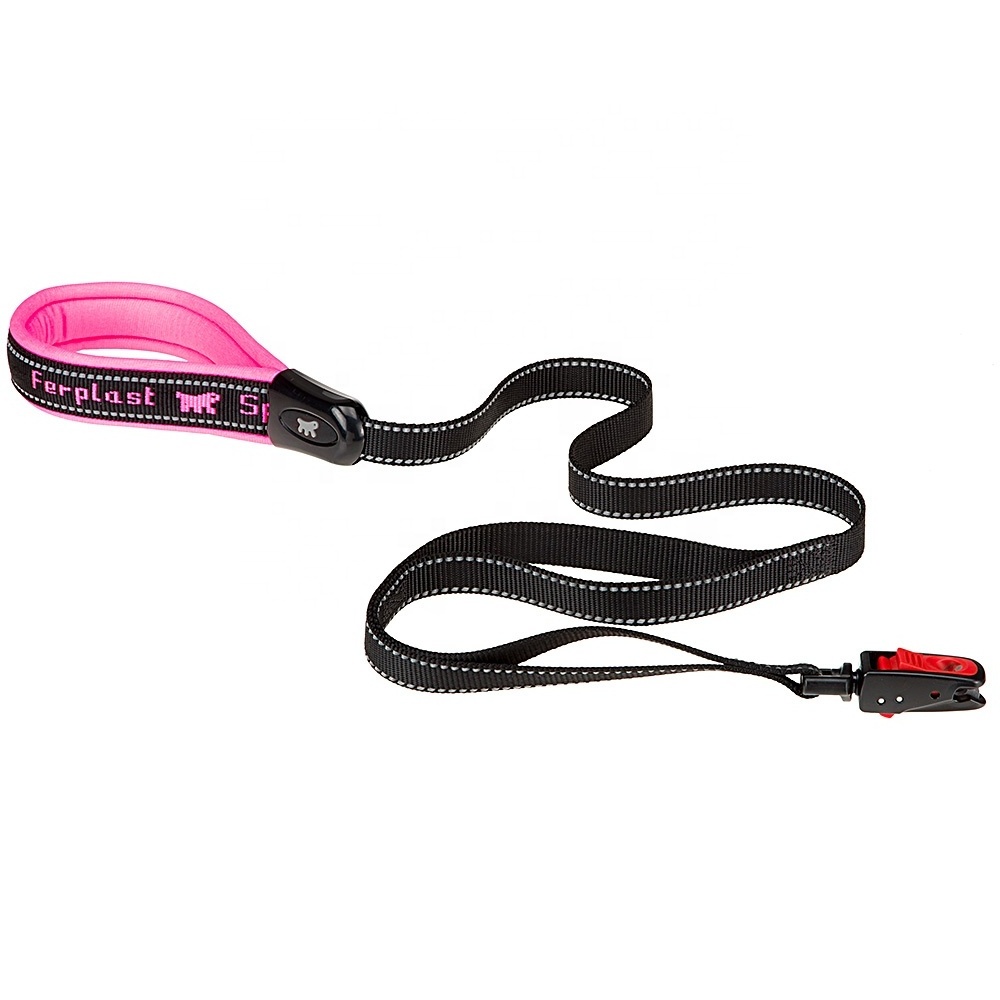 Ferplast Nylon dog lead SPORT DOG MATIC G20/120, Automatic magnetic hook, Padded, Reflective, 20 mm x L 120 cm Fuchsia