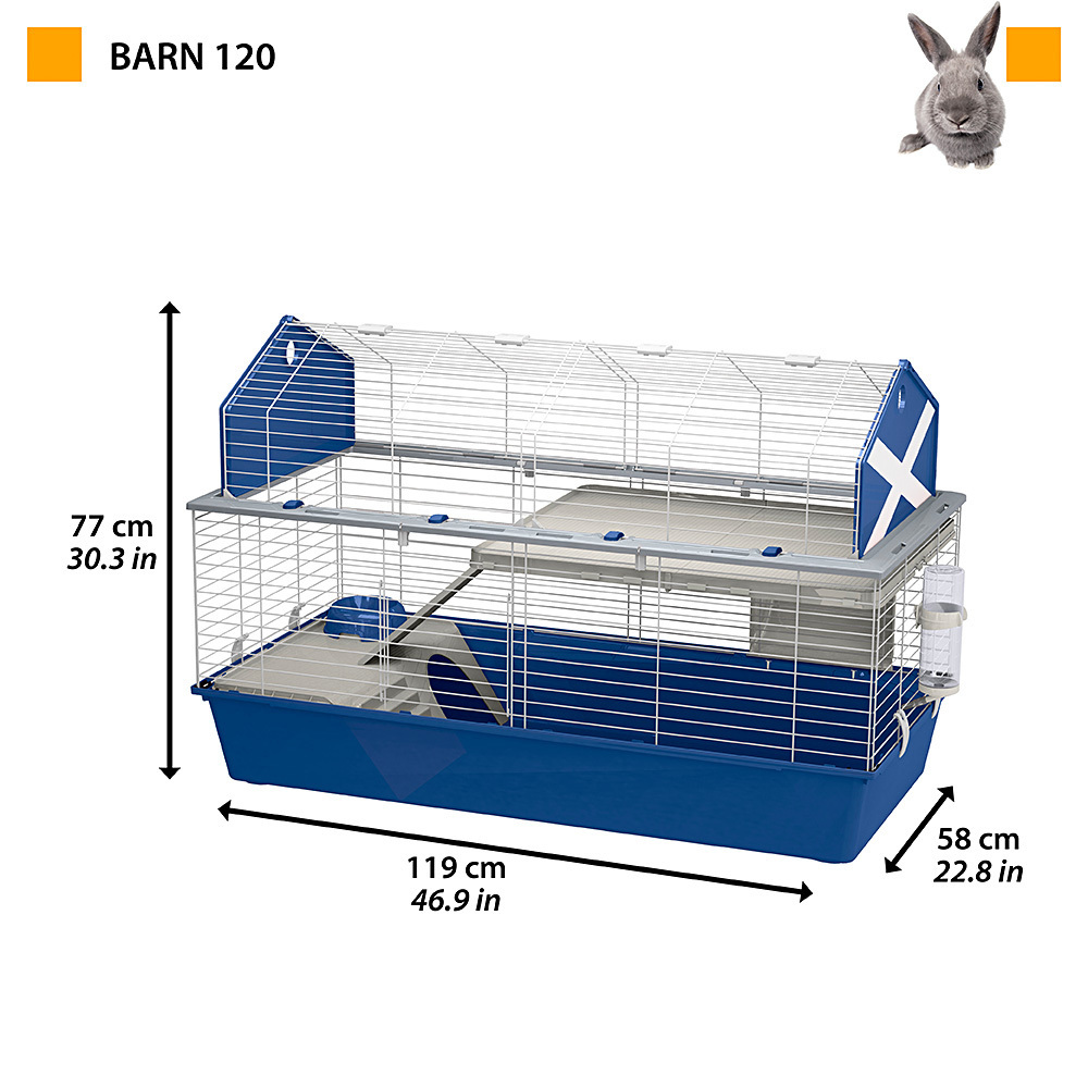 Rabbit Cage Ferplast BARN 120 with Fully opening roof, Accessories and stickers, Grey