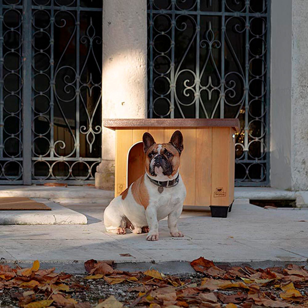 Ferplast Outdoor dog kennel BAITA 60 in FSC wood, Insulating plastic feet, Aluminium chew-proof door, Opening roof