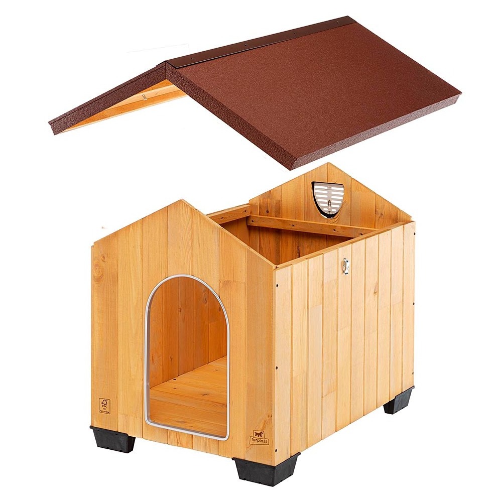 Ferplast Outdoor Dog Kennel DOMUS LARGE, FSC wood, Insulating feet, Ventilation grill, Aluminium chew-proof door