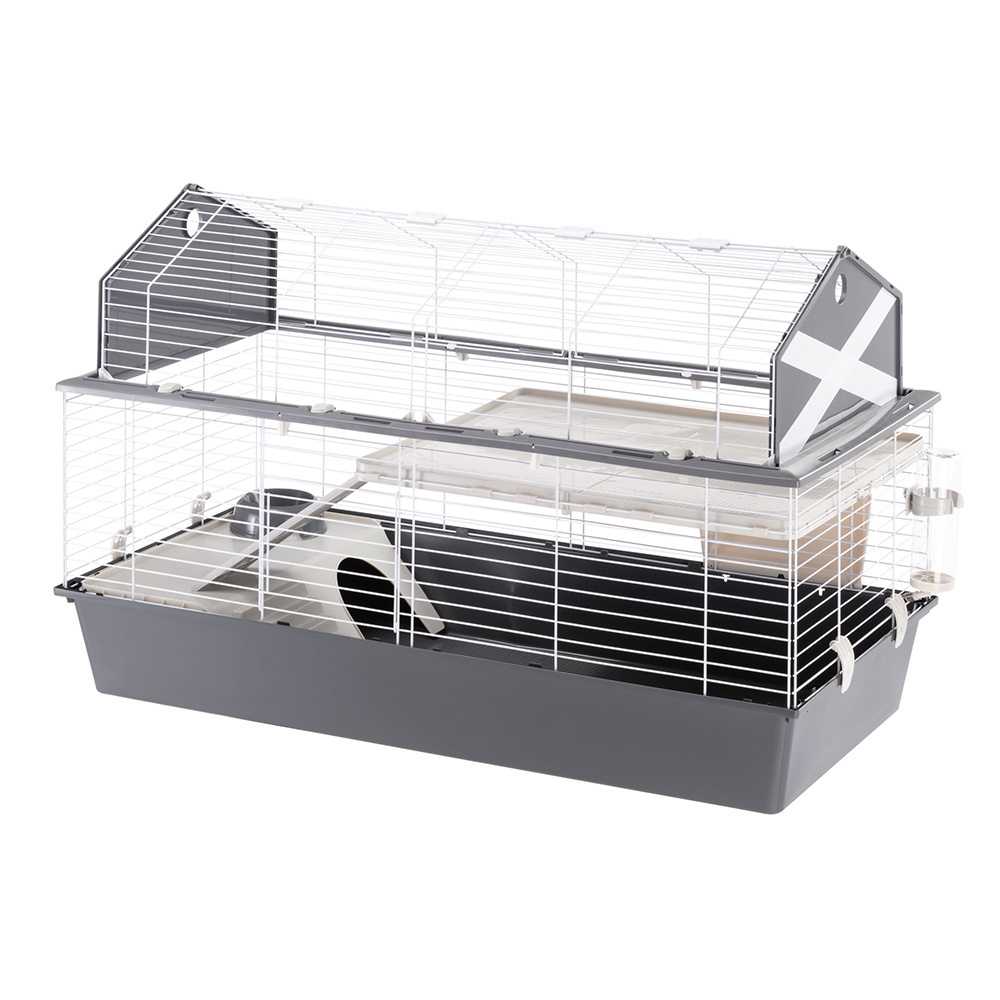 Rabbit Cage Ferplast BARN 120 with Fully opening roof, Accessories and stickers, Grey