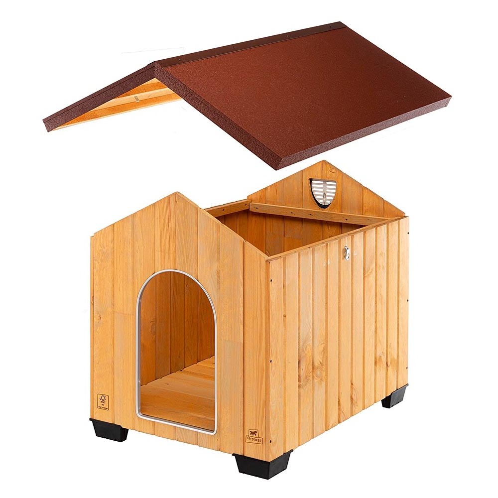 Ferplast Outdoor Dog Kennel DOMUS EXTRA LARGE in FSC wood, Insulating feet, Ventilation grill, Aluminium chew-proof door