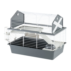 Ferplast Large rabbit cage BARN 80 pet home, American Barn Setting, Fully opening roof, Accessories and stickers included,  Grey