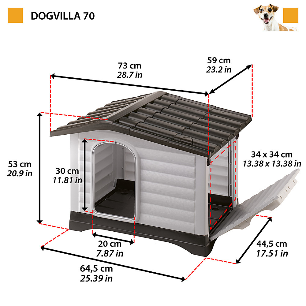 Ferplast Outdoor Dog House DOGVILLA 70 in Resistant Thermoplastic Resin Opening Side Panel