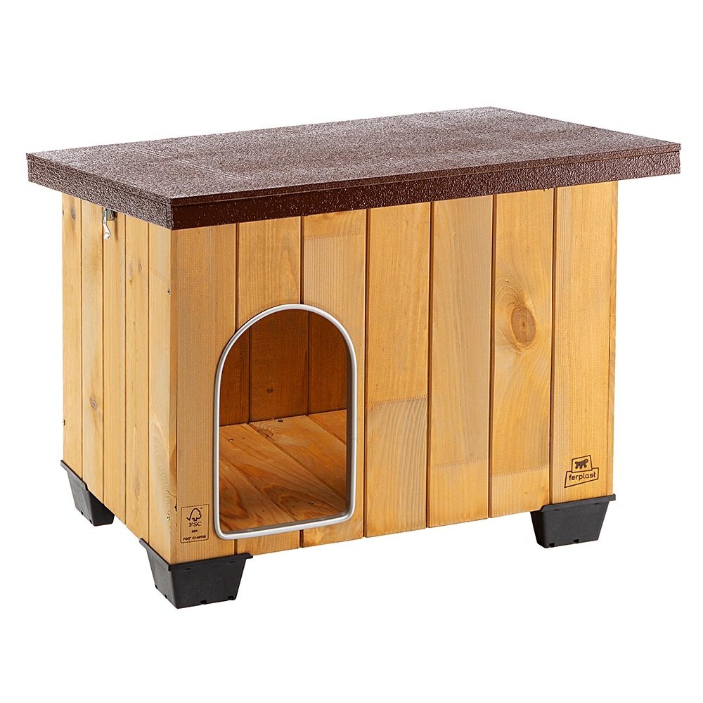 Ferplast Outdoor dog kennel BAITA 60 in FSC wood, Insulating plastic feet, Aluminium chew-proof door, Opening roof