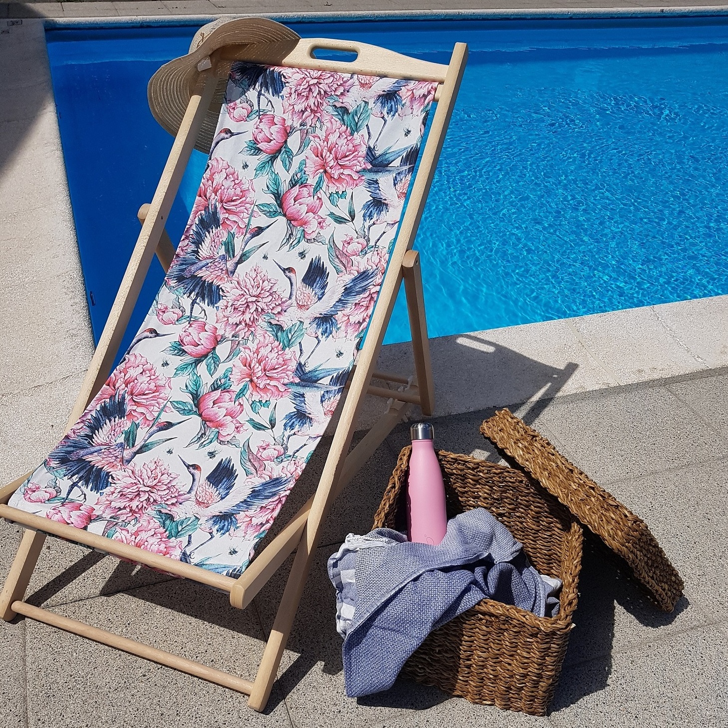 Top quality Made in Italy Folding beach chair 3 positions in beech wood with removable fabric for outdoor private label