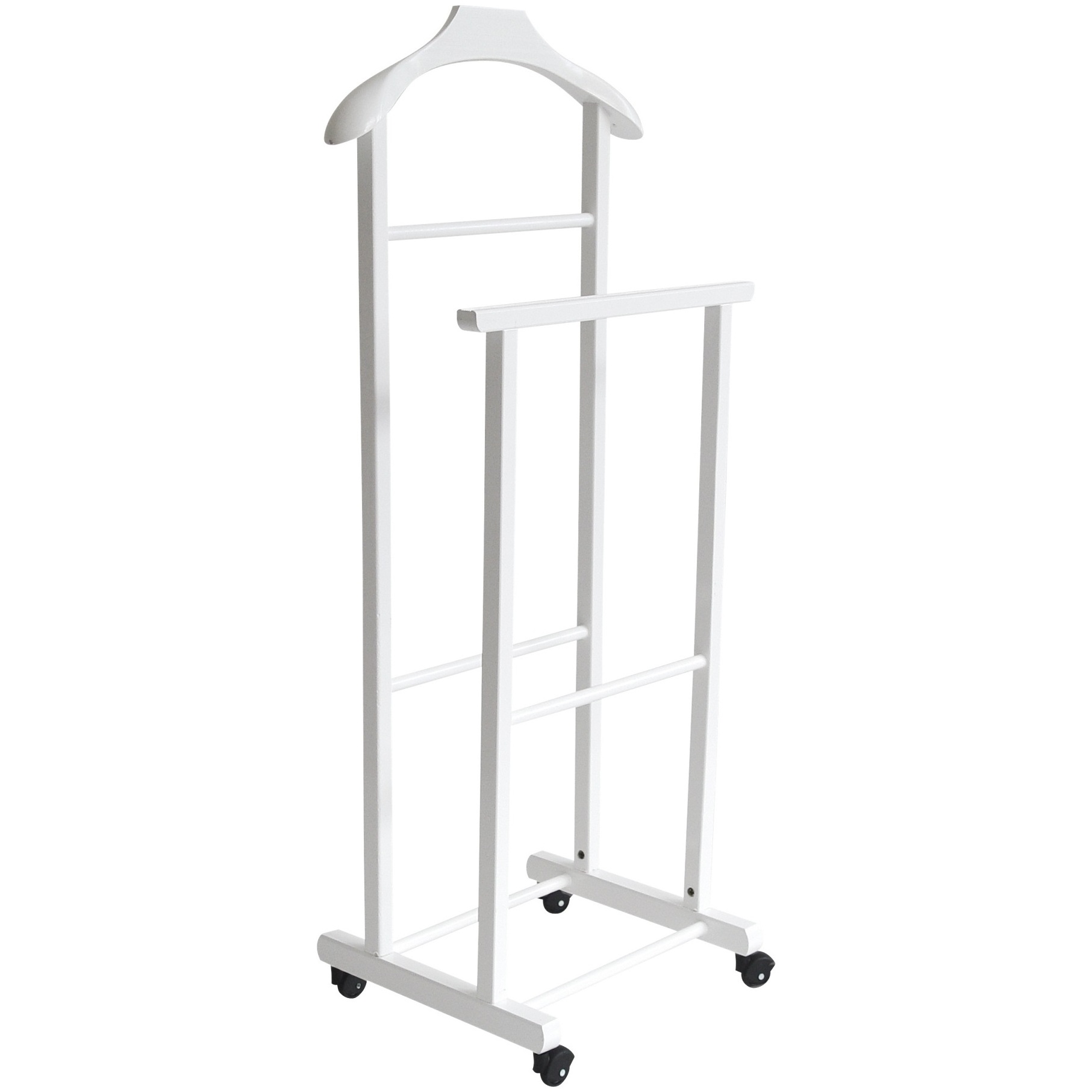 Top quality Made in Italy white bedroom double valet stand in beech wood with shaped hanger for man suit for private label