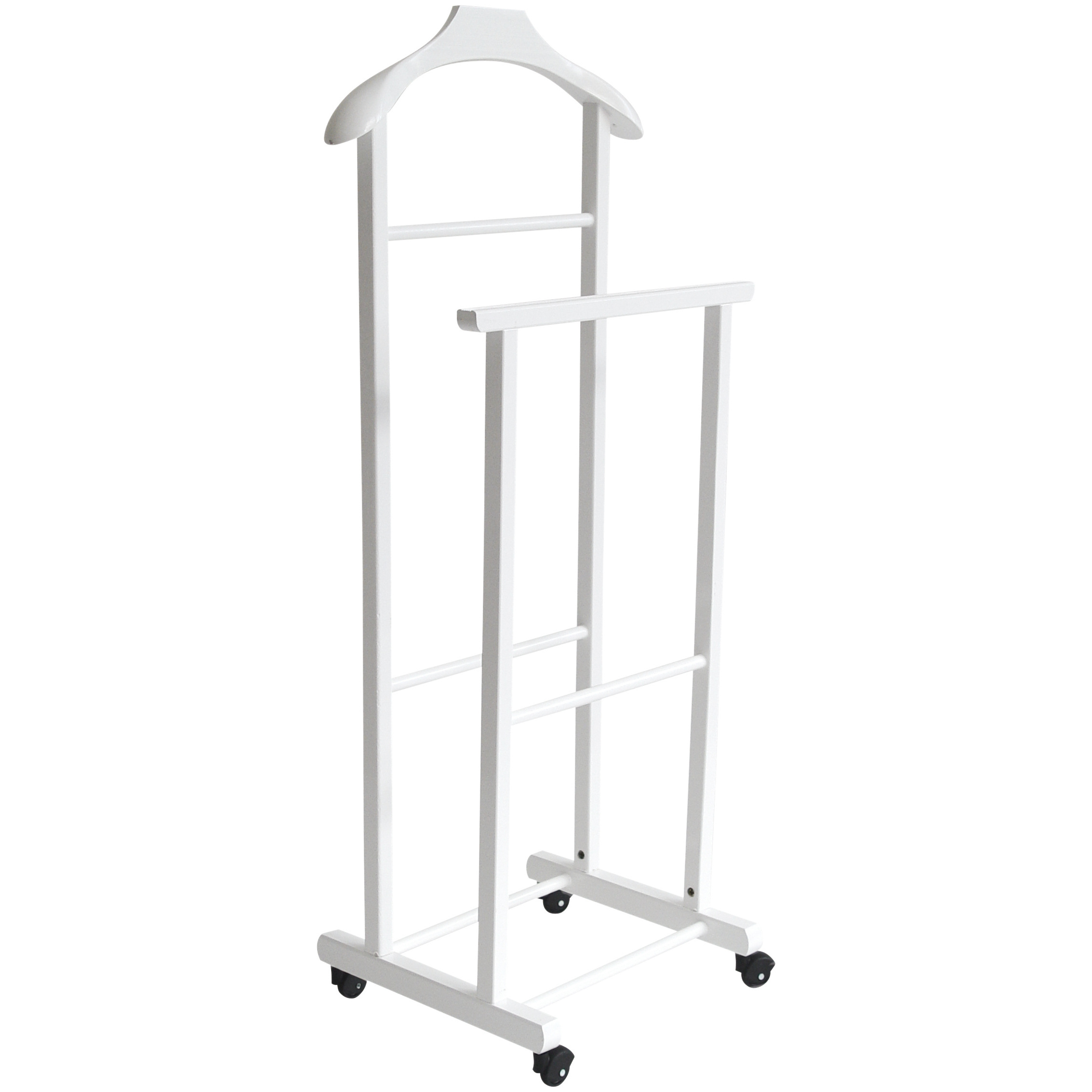 High quality double valet stand in beech wood white color with shaped hanger with shaped hanger for bedroom  Made in Italy