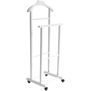 High quality double valet stand in beech wood white color with shaped hanger with shaped hanger for bedroom  Made in Italy