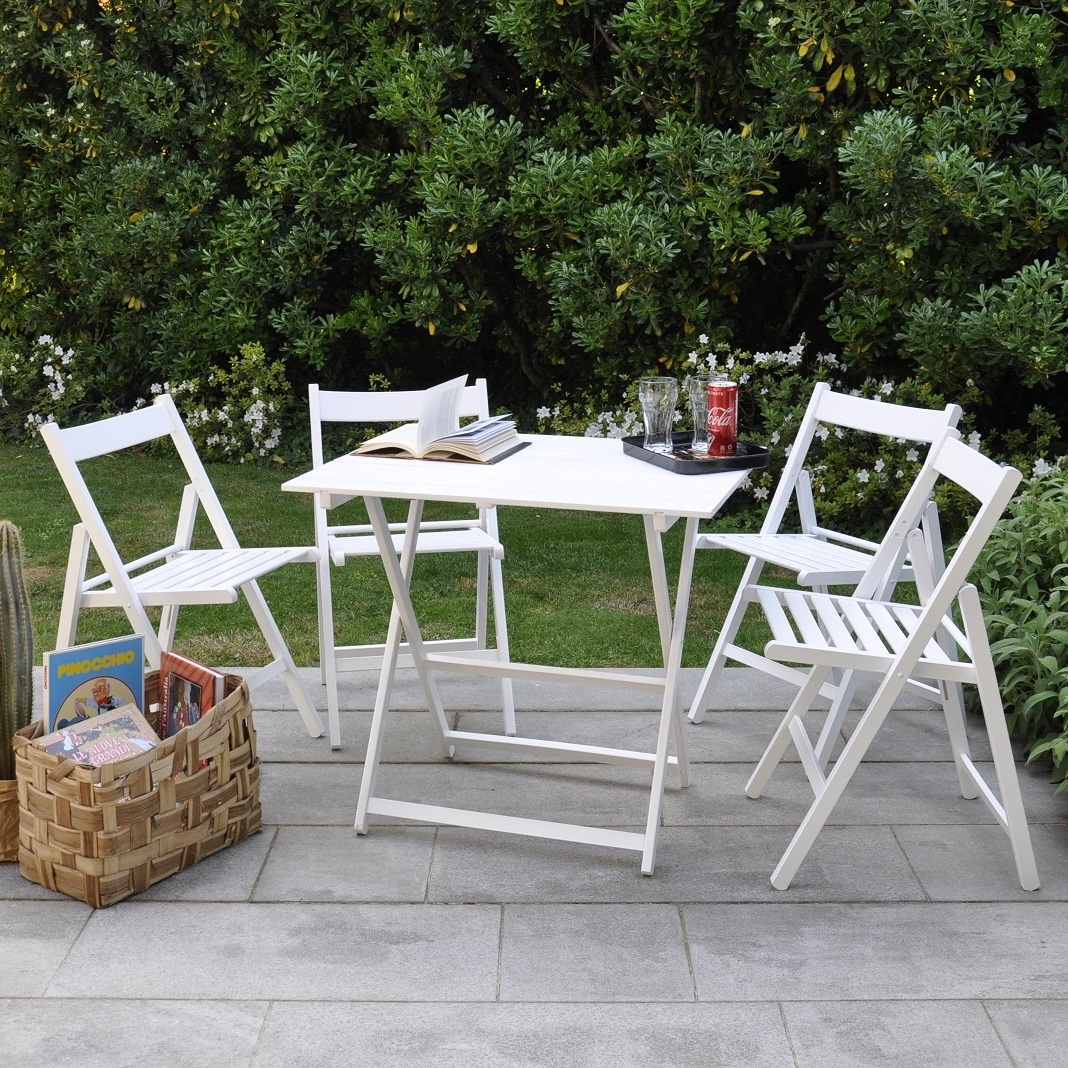 Premium quality Italian Folding Set table cm 60x80 and 4 chairs in solid beech wood white color for indoor and outdoor use