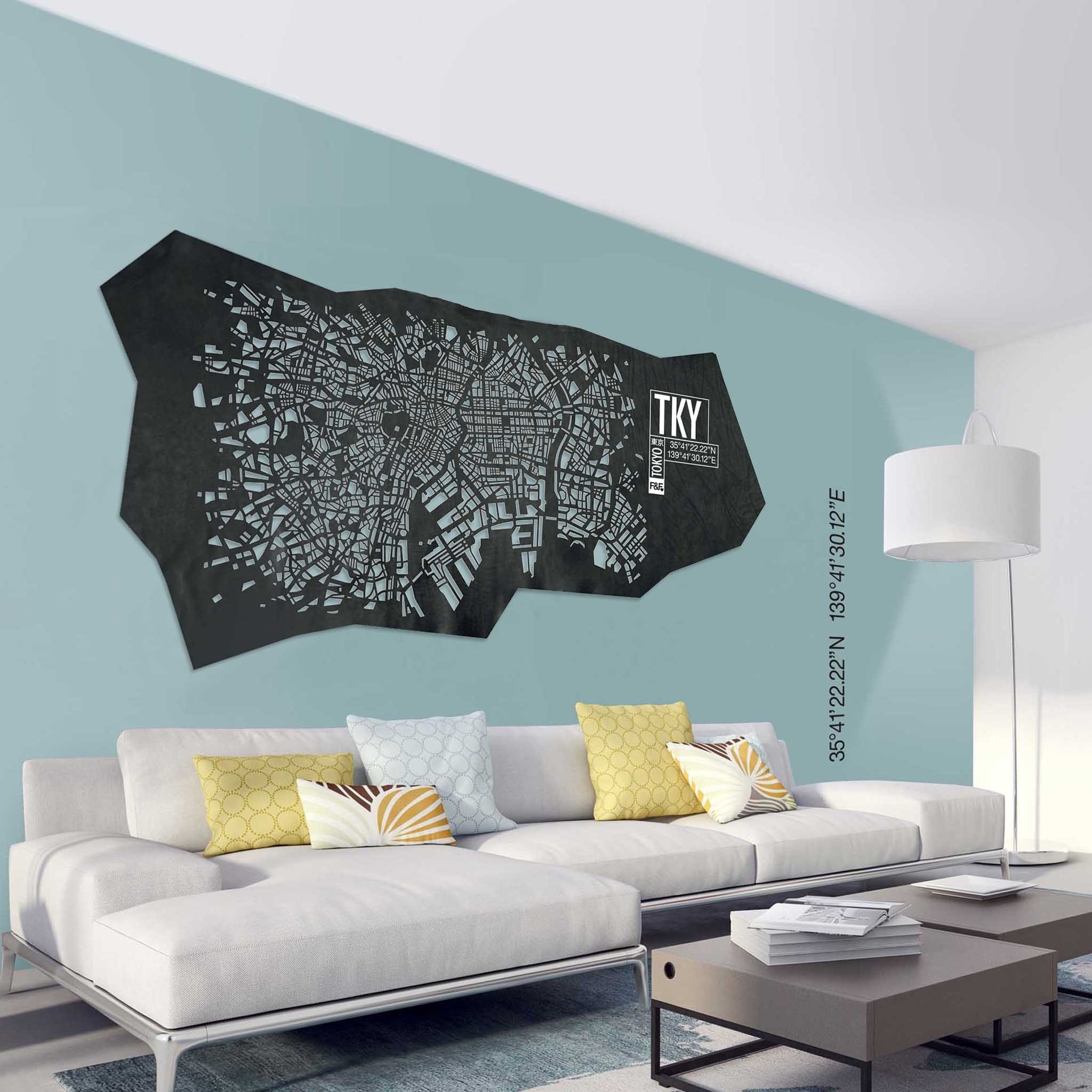 Luxury Unique quality Italian art designed wall maps made in urban leather Tokio for hotel office Customizable Size