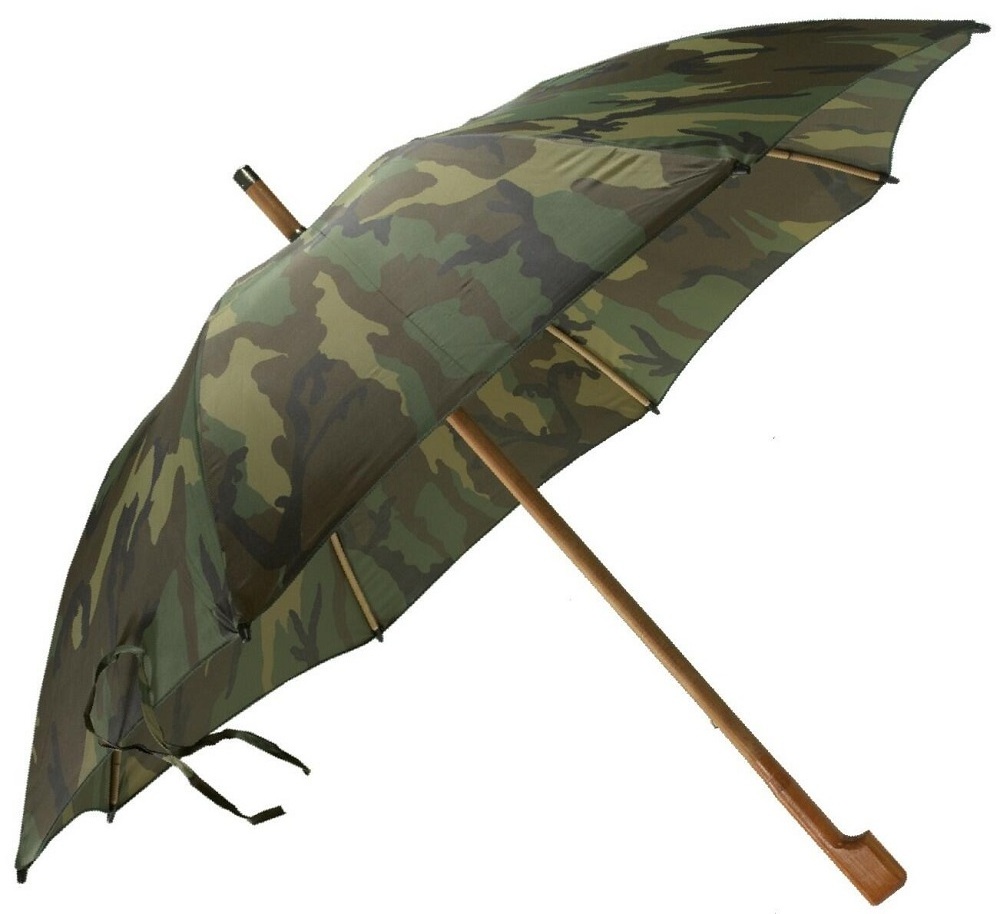 100% Made in Italy Long Manual Umbrella for Hunters and Fishermen with Wooden Pole and Bamboo Ribs