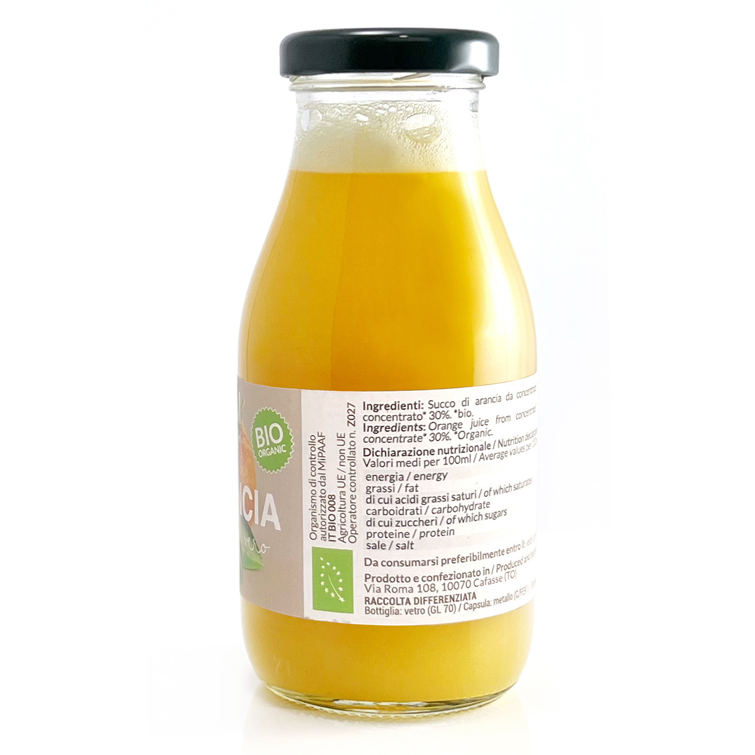 Orange Juice 255 mL Beverage Premium Organic Fresh Fruit High quality organic  orange juice100% of fruit made in italy