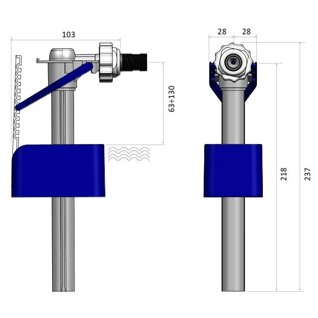 High Quality Italian Brand Single Flushing Toilet Flush Valve By Mechanical Pushing Flush Bottom Valve