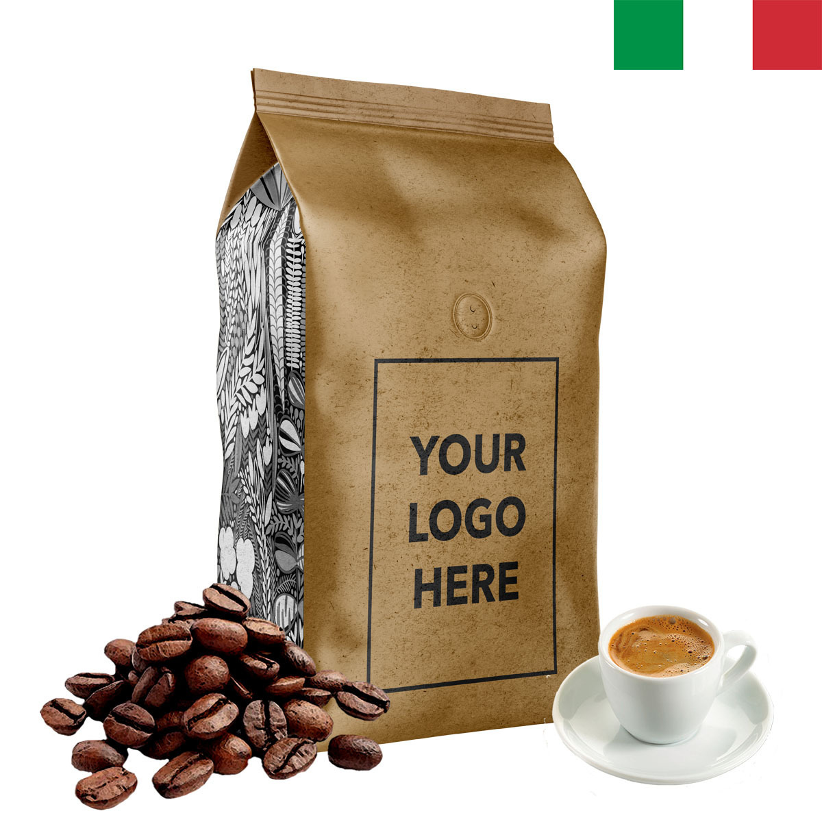 Premium Italian Roasted Coffee Beans, Private Label available, 250g/1kg formats, low MOQ-top price, 10x coffee blend available