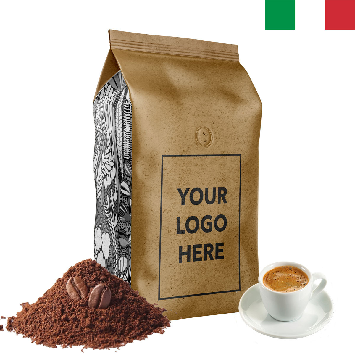 Premium Italian Roasted Groung Coffee, Private Label available, 250g/500g, low MOQ-top price, 10x coffee blend available