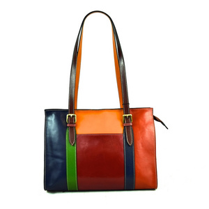 High quality Made in Italy genuine Vegetable tanned multicolor leather shopping bag for classic lady