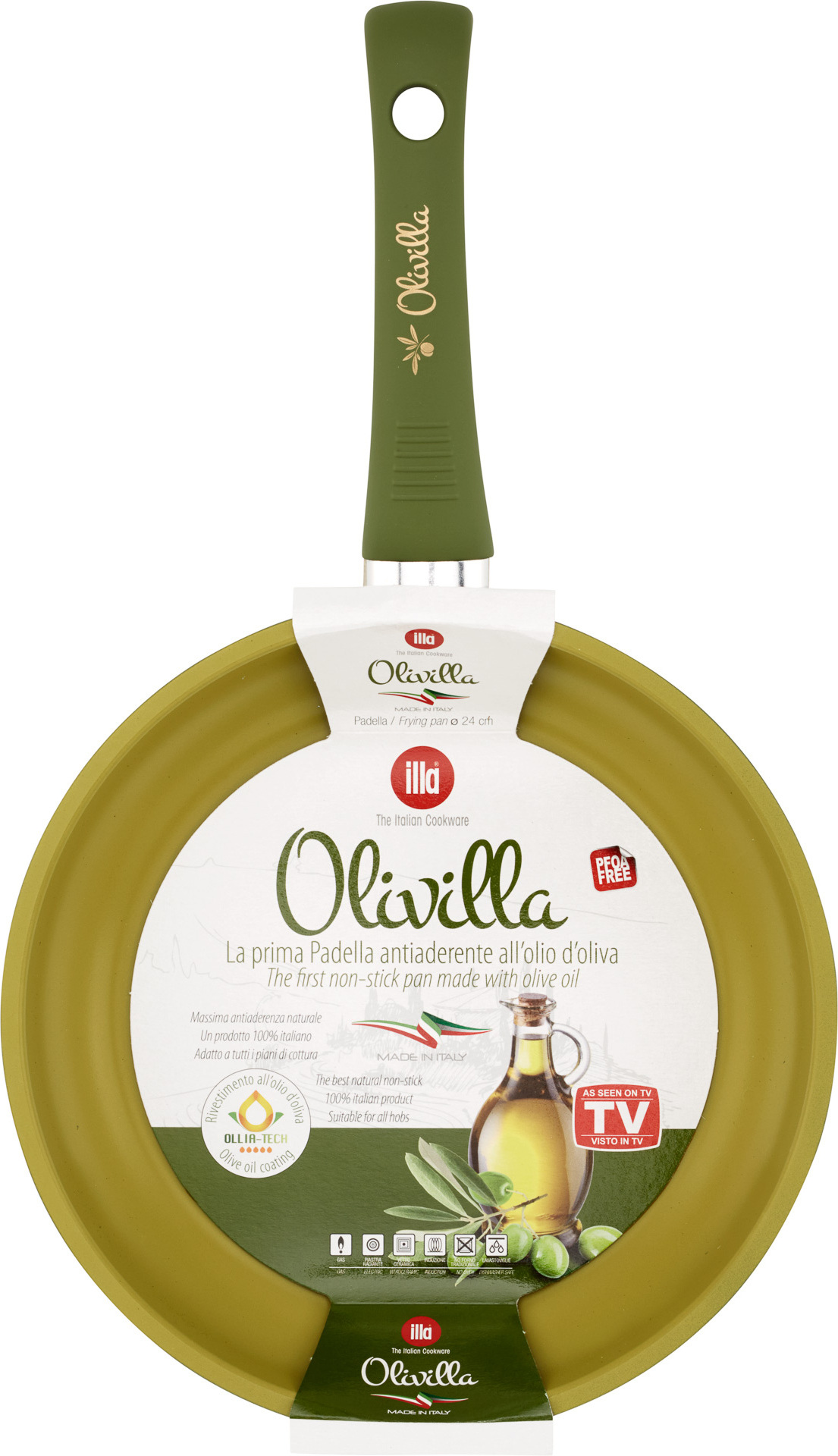 OLIVILLA Made in Italy diam 24 cm olive oil non-stick aluminum green color spray coating deep pan 2 h for cooking