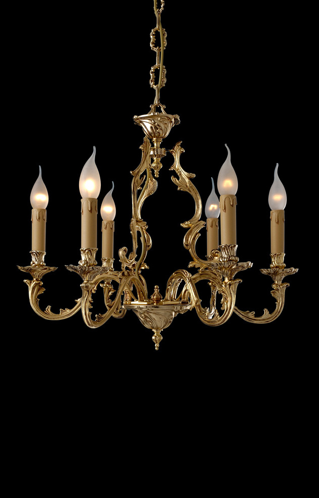 6-LIGHT CHANDELIER MADE IN ITALY IN ANTIQUE  GOLD FINISH AND IN ARTISTIC CAST BRASS