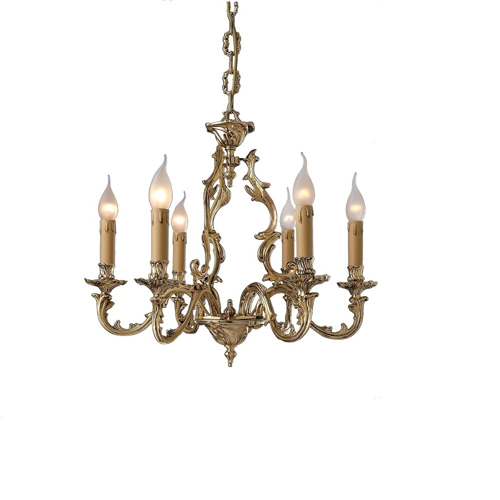 6-LIGHT CHANDELIER MADE IN ITALY IN ANTIQUE  GOLD FINISH AND IN ARTISTIC CAST BRASS