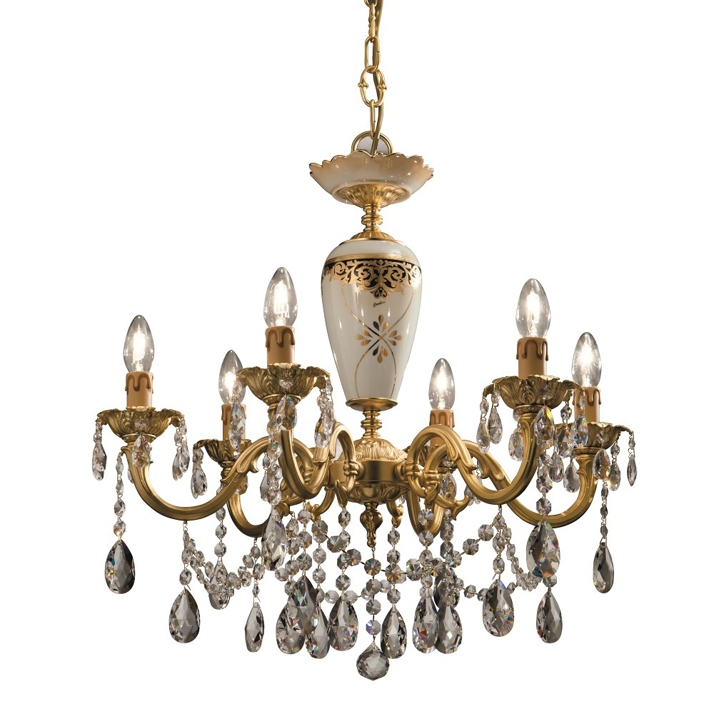 PREMIUM QUALITY  6-LIGHT CHANDELIER IN GOLD BRASS  MADE IN ITALY