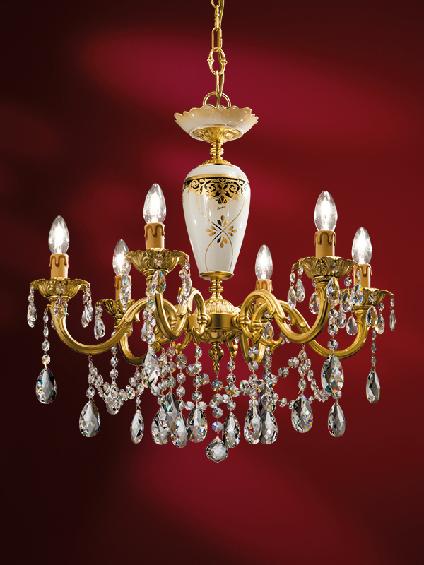 PREMIUM QUALITY  6-LIGHT CHANDELIER IN GOLD BRASS  MADE IN ITALY