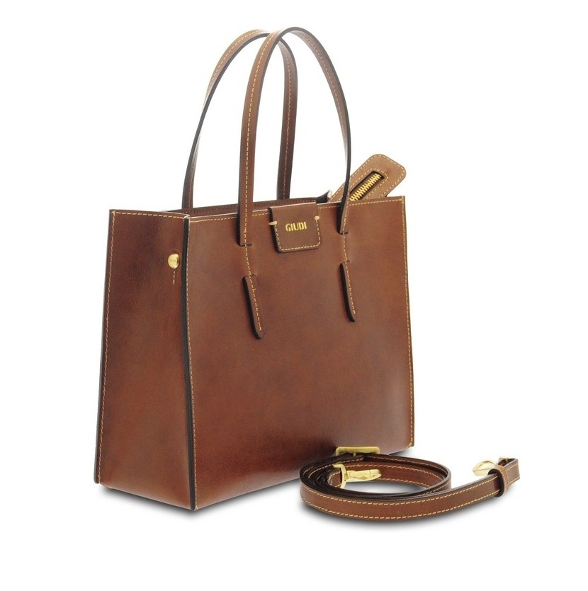 High quality leather bag for woman made in italy cow vacchetta brown handmade shoulder brown 12114GD02