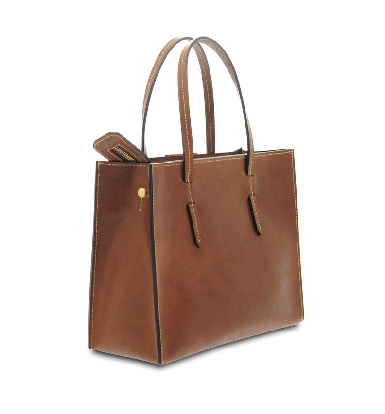 High quality leather bag for woman made in italy cow vacchetta brown handmade shoulder brown 12114GD02