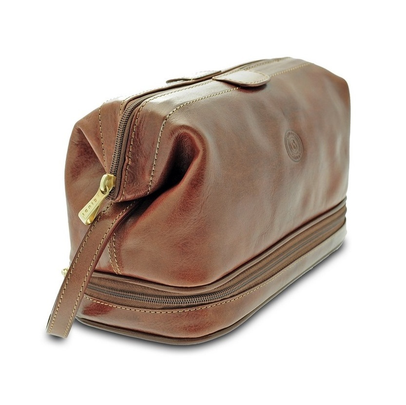 High quality premium material handmade toiletry brown made in italy bag for retailer distributor 3264GD02