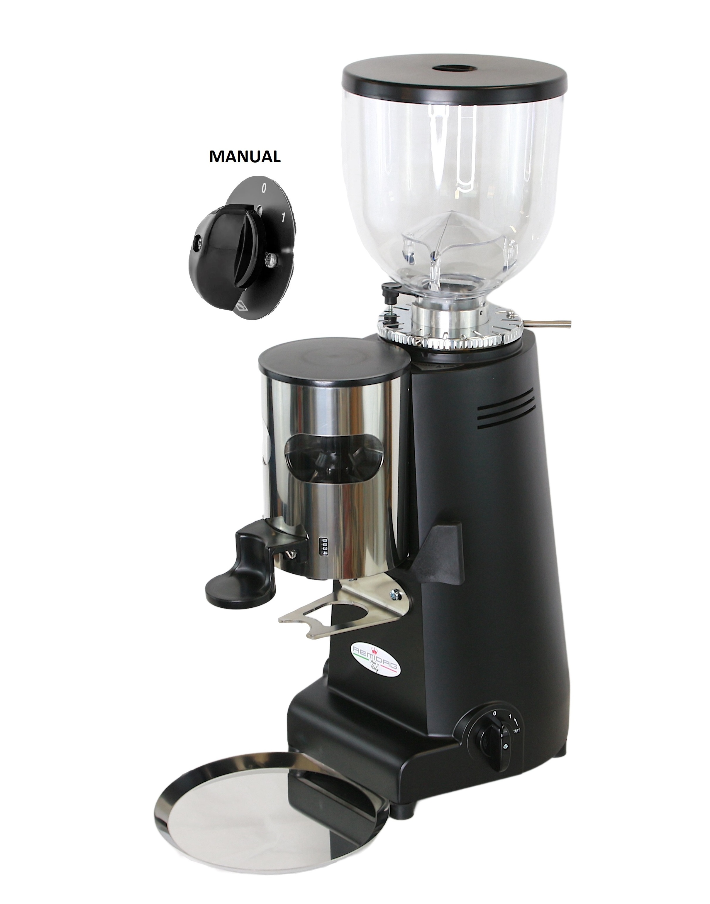 QUALITY ITALIAN PROFESSIONAL COFFEE GRINDER DOSER MANUAL FOR CAFES HORECAFLAT BURRS 83mm BLACK