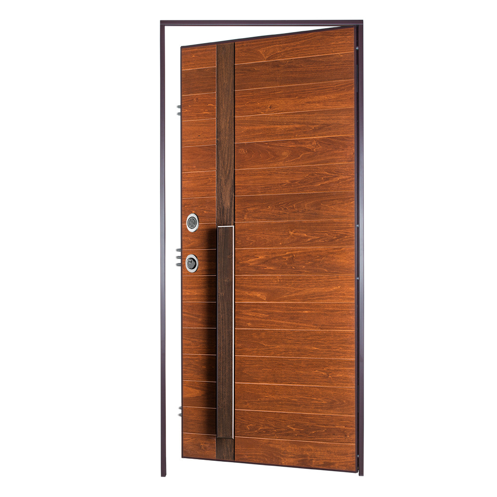 Handcrafted Wood LE001 Door with Fixed Handle - 40dB Sound Barrier Veneered Chestnut - Timeless Design with Aluminium Accents