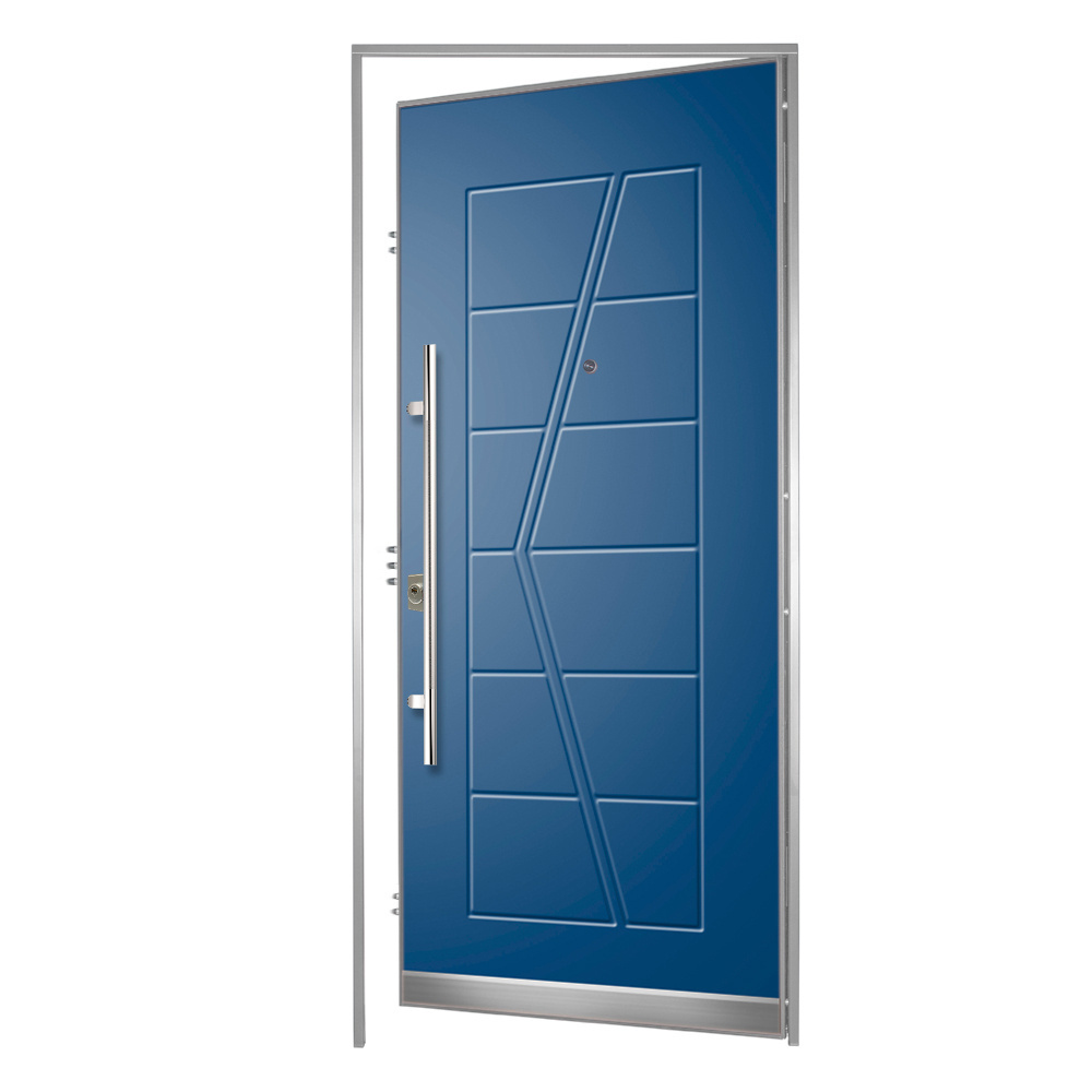 Bold Blue Pantographed Aluminium INC032 Door - 40 dB Sound Barrier with Crisp White Melamine for Modern Homes