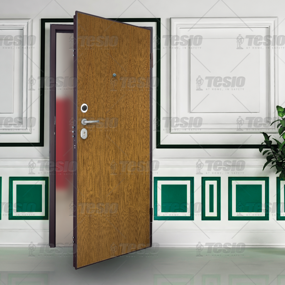 Handcrafted Wood LE001 Door with Fixed Handle - 40dB Sound Barrier Veneered Chestnut - Timeless Design with Aluminium Accents