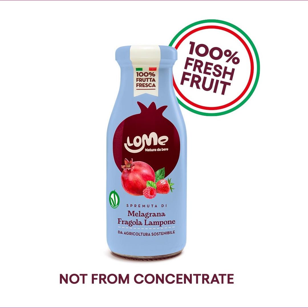 200ML Pomegranate Juice with strawberry and raspberry Healthy Blend Pressed from Fresh Fruit not from concentrated from Italy