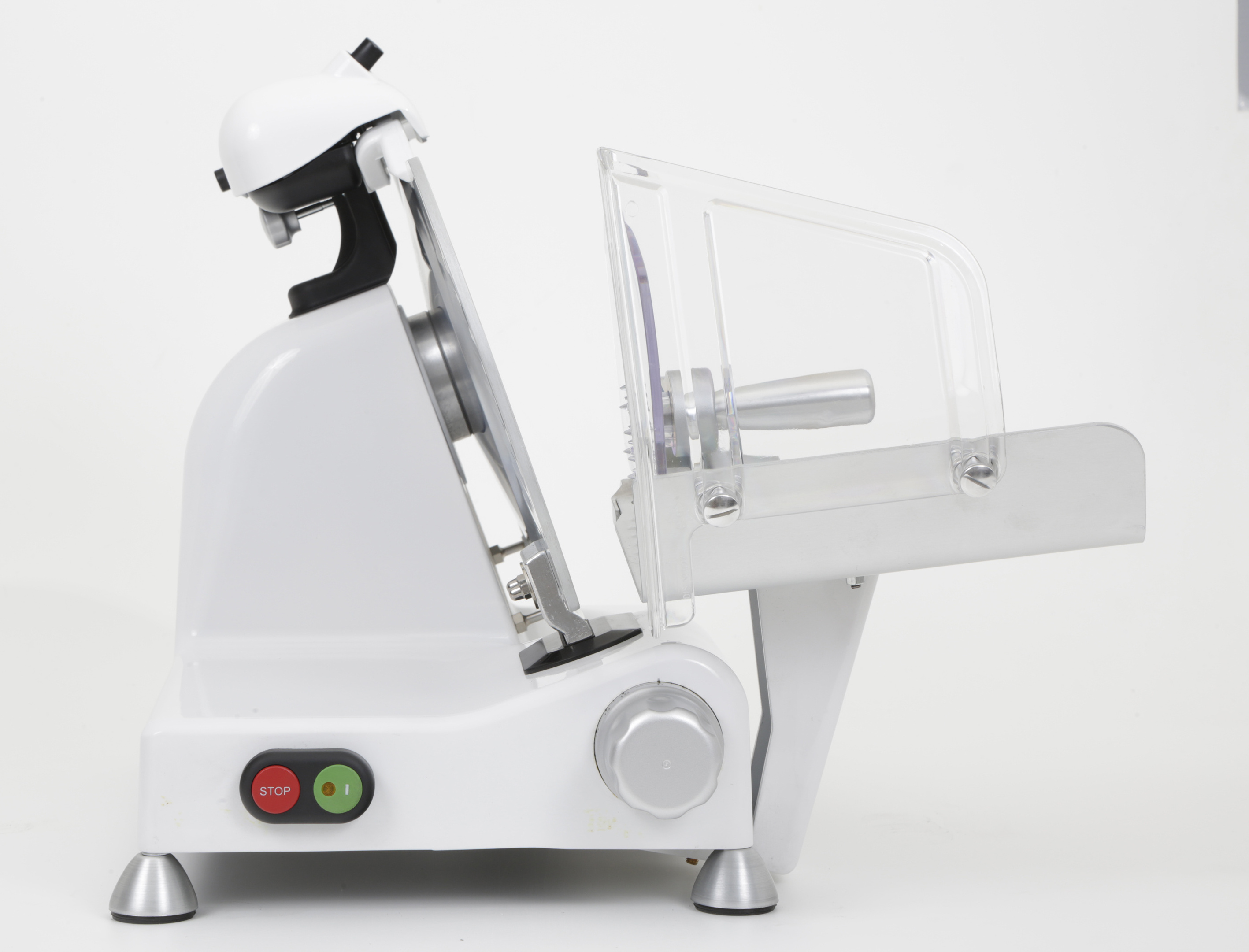 White Luxury 250 Mm. Italian Electric Household Slicer Professional Blade And Motor For Cutting Meat Cheese Vegetables