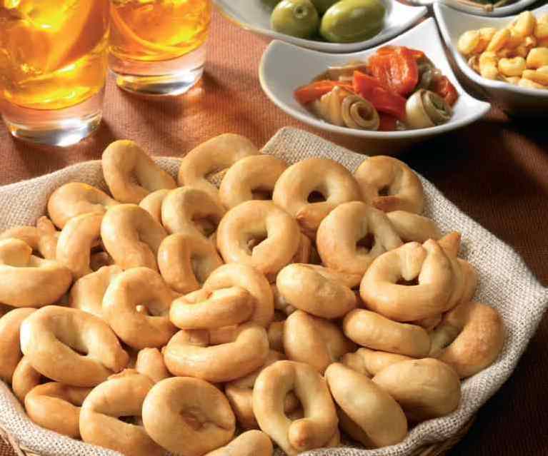 High quality italian Taralli typical Apulian salted biscuits with  extra virgin olive oil