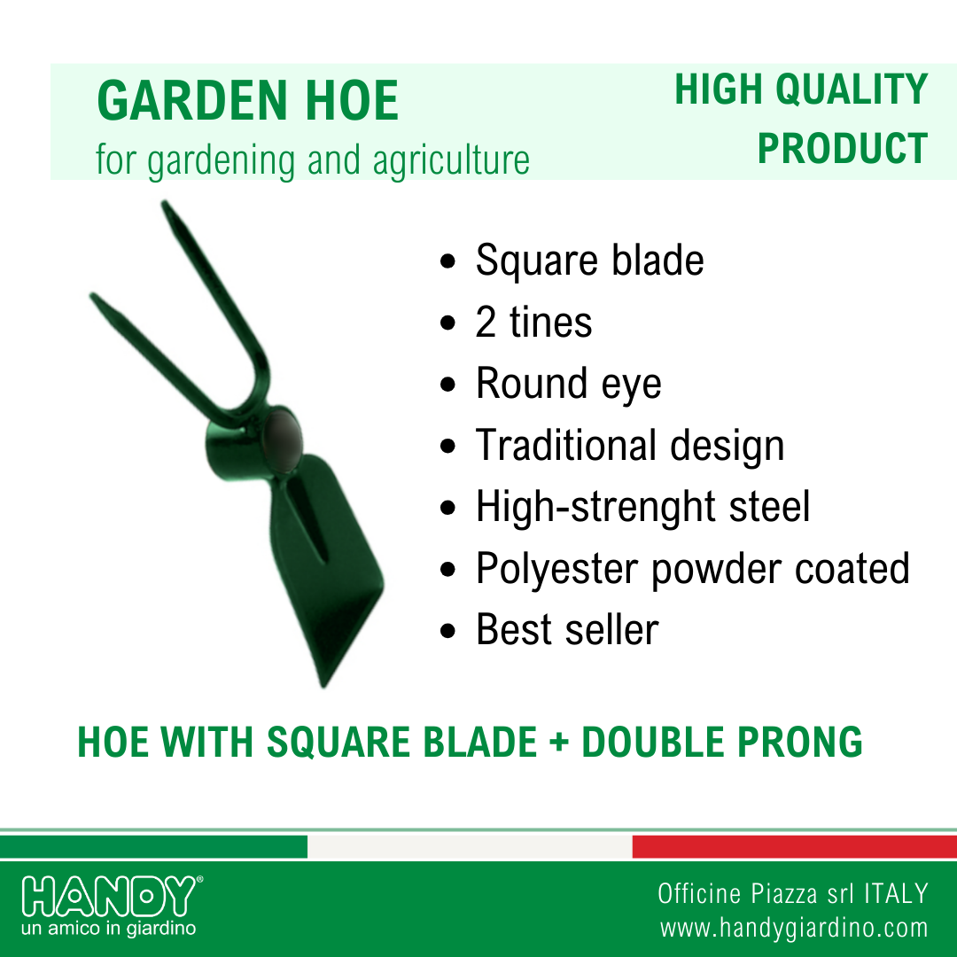 Customizable Italian steel hoe square and bident with round eye for gardening agriculture