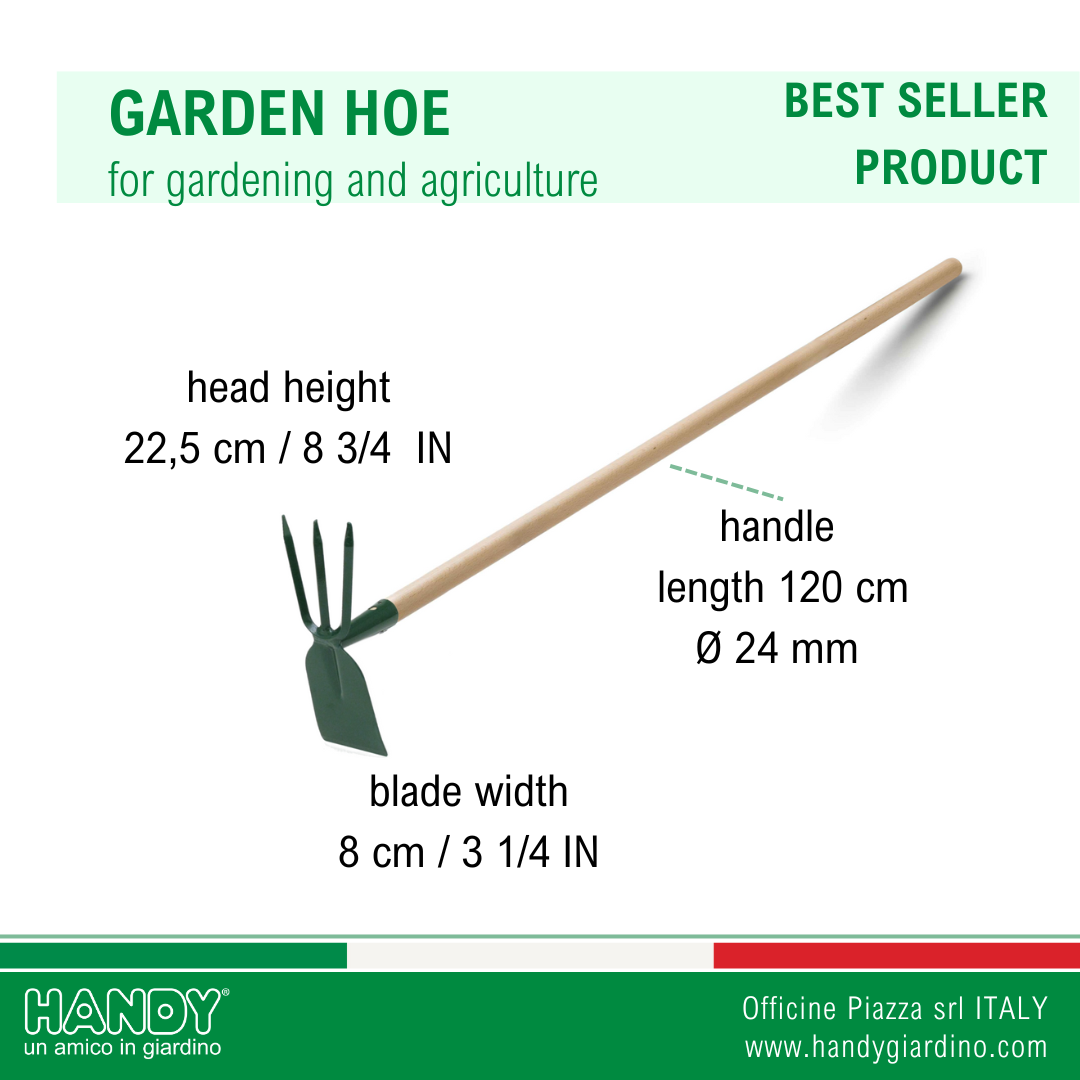 Italian quality steel hoe square and trident with handle 120 cm for gardening and farming