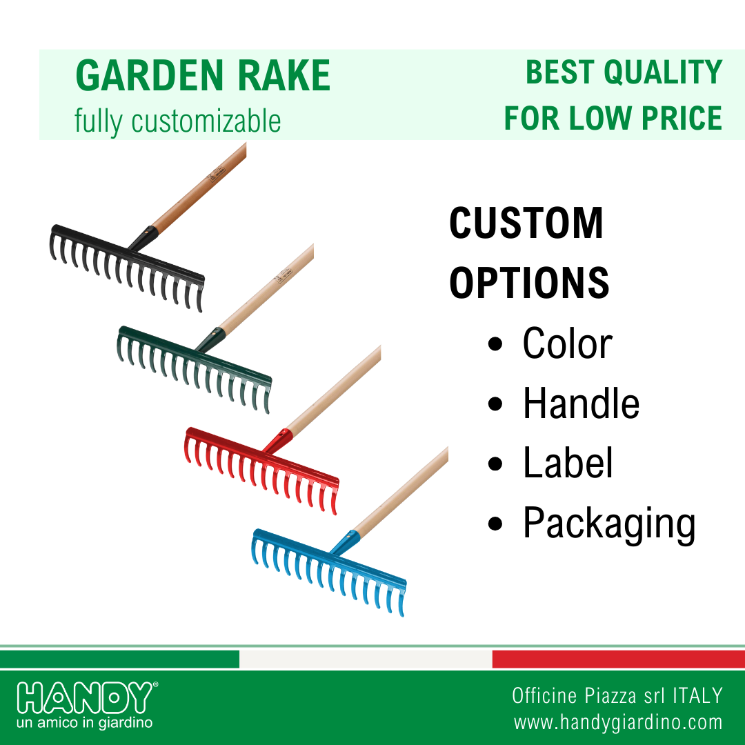 High quality Italian tool ultralight strong steel rake 18 tines for gardening maintenance