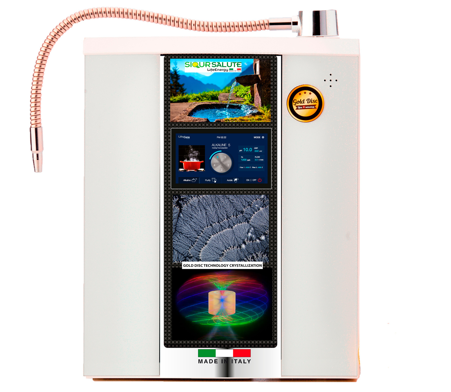 UNIQUE IN THE WORLD Made In Italy under-sink alkaline water ionizer LifeEnergy WATER with two activated carbon filters for sale