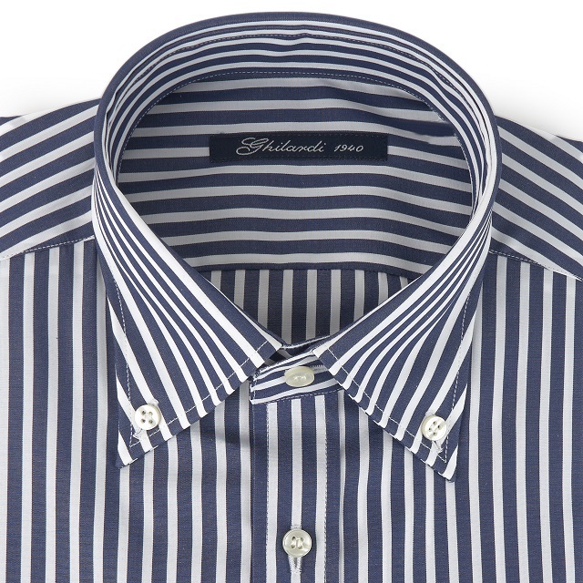 Men shirt in extra fine 100% cotton white and navy stripes following the Made in Italy tradition export