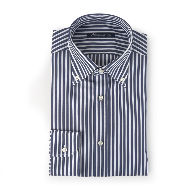 Men shirt in extra fine 100% cotton white and navy stripes following the Made in Italy tradition export