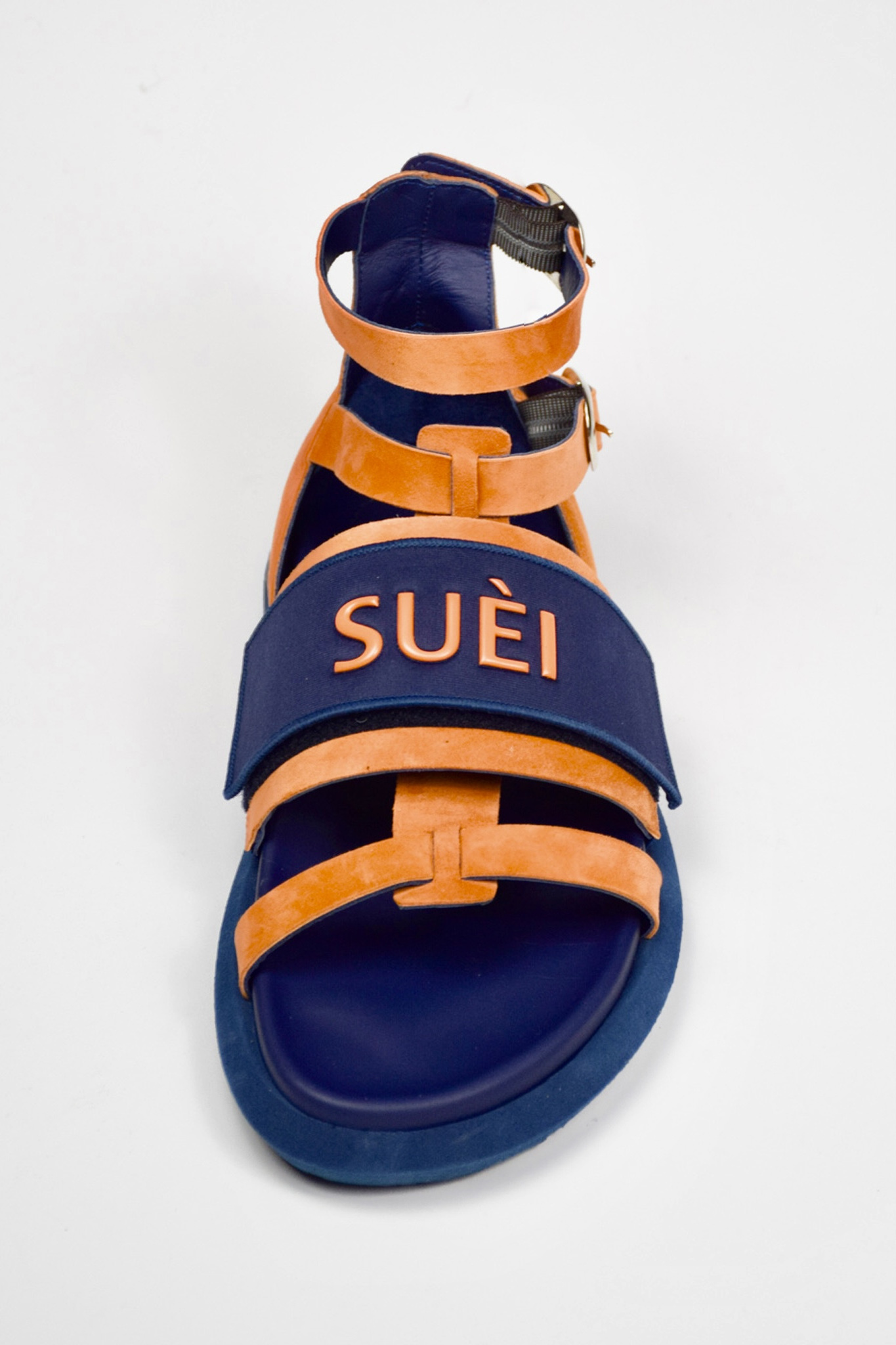 Top Quality Made in Italy Comfortable Suede Fussbett Shoes Dark Blue and Orange Color Fashion Sandals