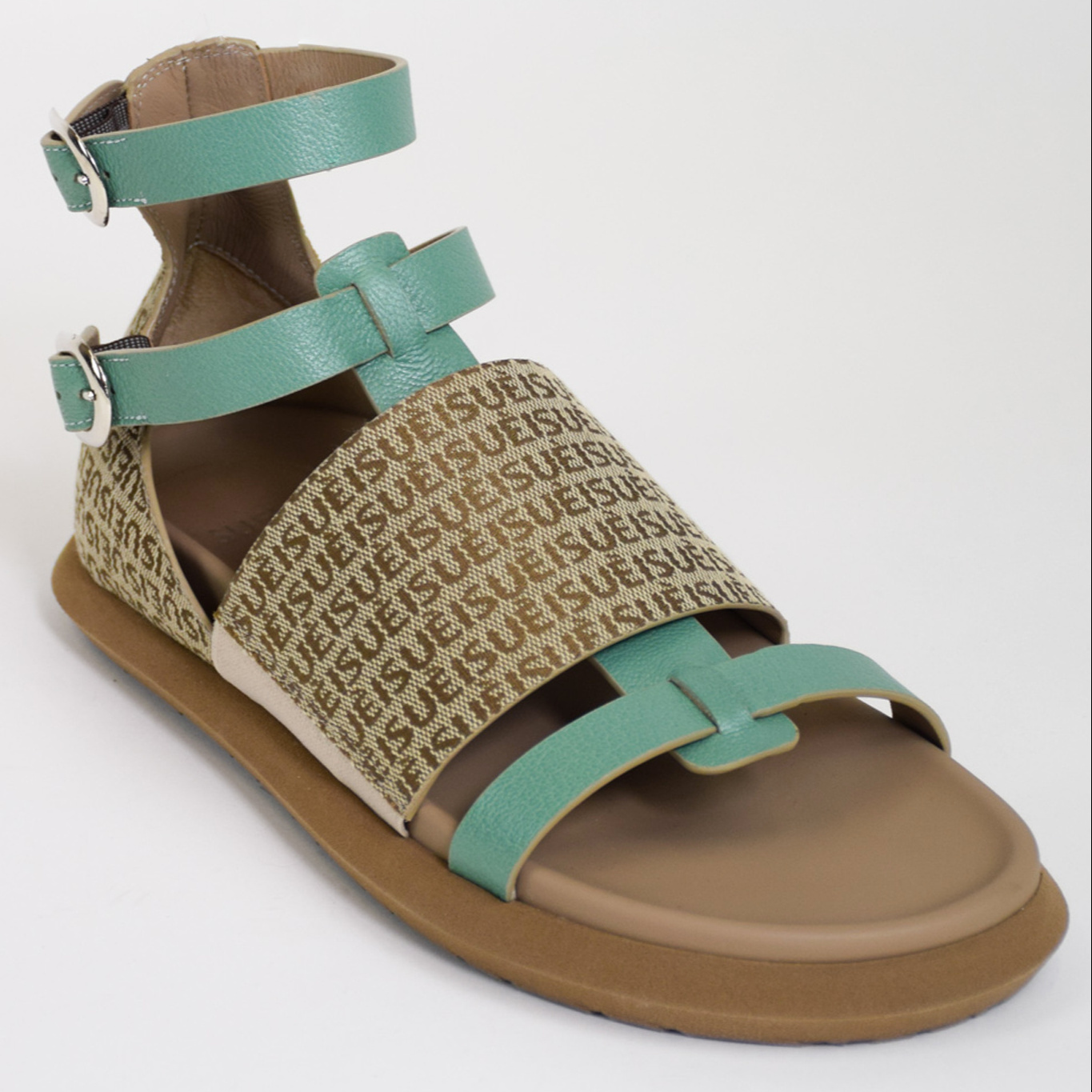 Top Comfort Made In Italy Jacquard Cotton Fashion Flat Sandals Monogram Brown Color Shoes Casual Summer Style