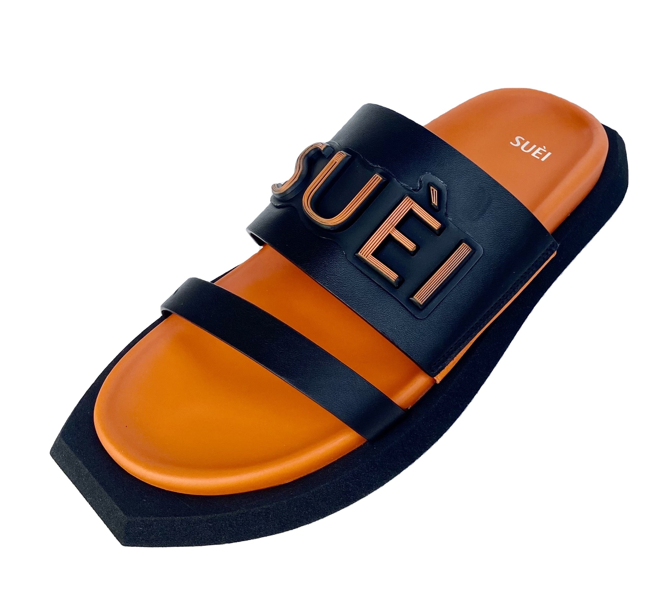 Extra Comfortable Made In Italy Calf Leather Fashion Sandals Slippers Slides Shoes Black and Orange Color Women's Sandals 2023