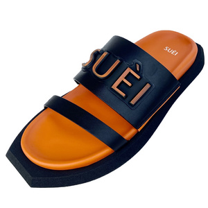 Extra Comfortable Made In Italy Calf Leather Fashion Sandals Slippers Slides Shoes Black and Orange Color Women's Sandals 2023