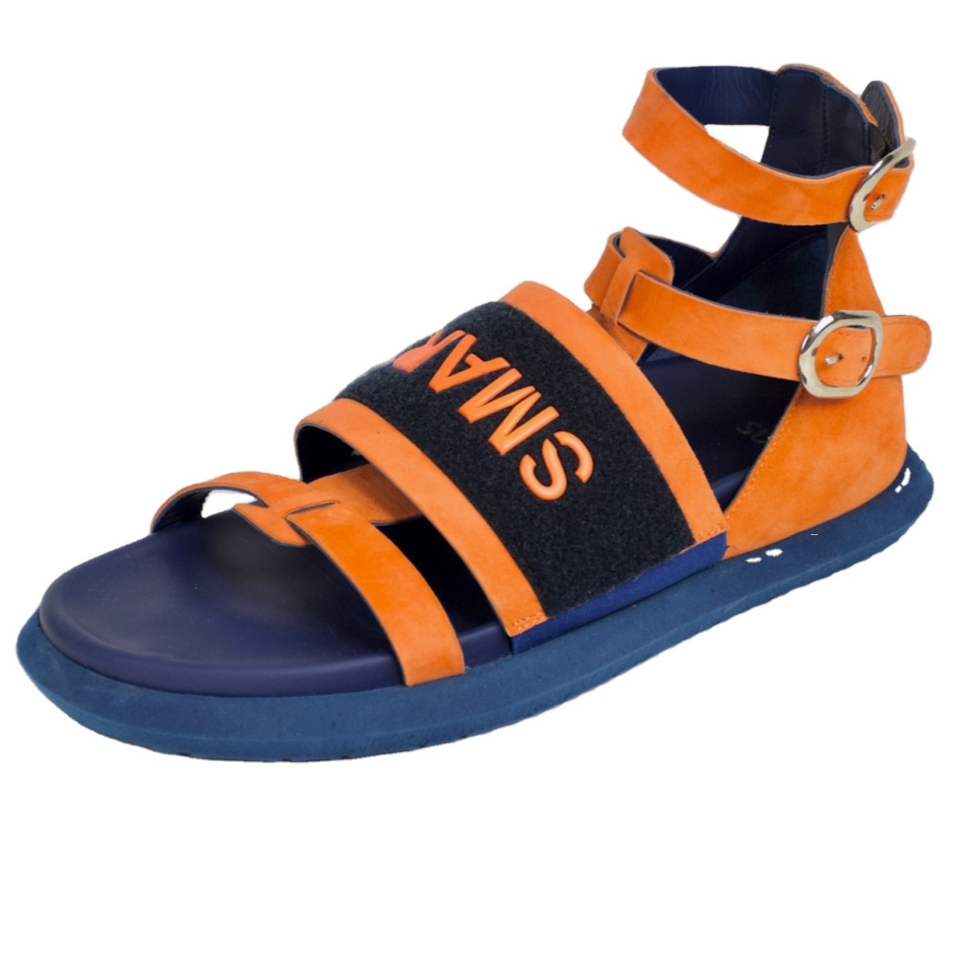 Top Quality Made in Italy Comfortable Suede Fussbett Shoes Dark Blue and Orange Color Fashion Sandals